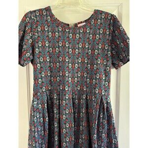 LulaRoe Women's Size XL Amelia Black, Blue & Red Jacquard Dress EUC‎